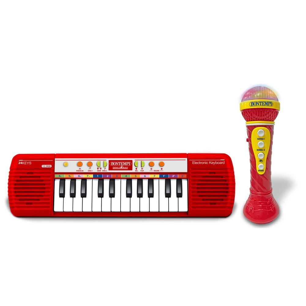 BONTEMPI MINI TASTIERA ELETTRONICA A 24 TASTI KARAOKE CON MICROFONO SET I-PLAY ROSSA 60 2120