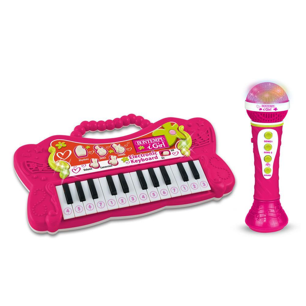 BONTEMPI MINI TASTIERA ELETTRONICA A 24 TASTI KARAOKE CON MICROFONO SET I-GIRL FUXIA 60 2172