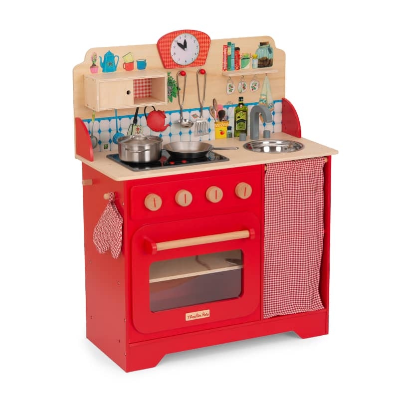 MOULIN ROTY CUCINA IN LEGNO ROSSO CON LUCI E SUONI LA GRANDE FAMILLE 632426