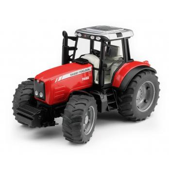 BRUDER TRATTORE MASSEY FERGUSON 7480 CON RIMORCHIO TRASPORTO TRONCHI 2046