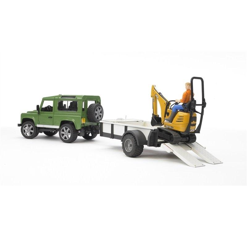 BRUDER LAND ROVER CON RIMORCHIO E JCB MICRO ESCAVATORE  2593