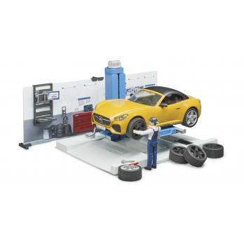 BRUDER OFFICINA AUTOMOBILI CON BRUDER ROADSTER E ACCESSORI 62110