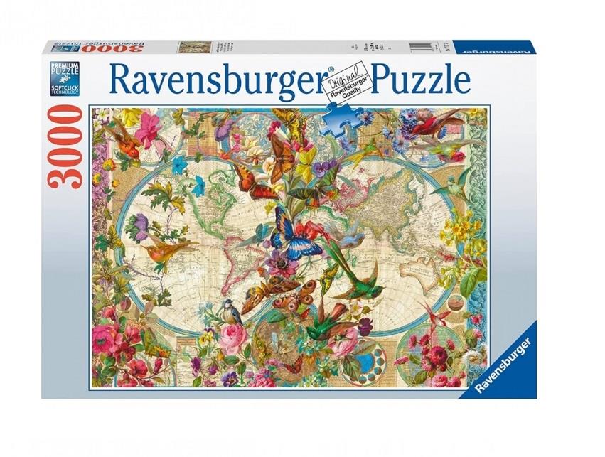 RAVENSBURGER PUZZLE MAPPA DEL MONDO FLORA E FAUNA 3000 PZ 17117