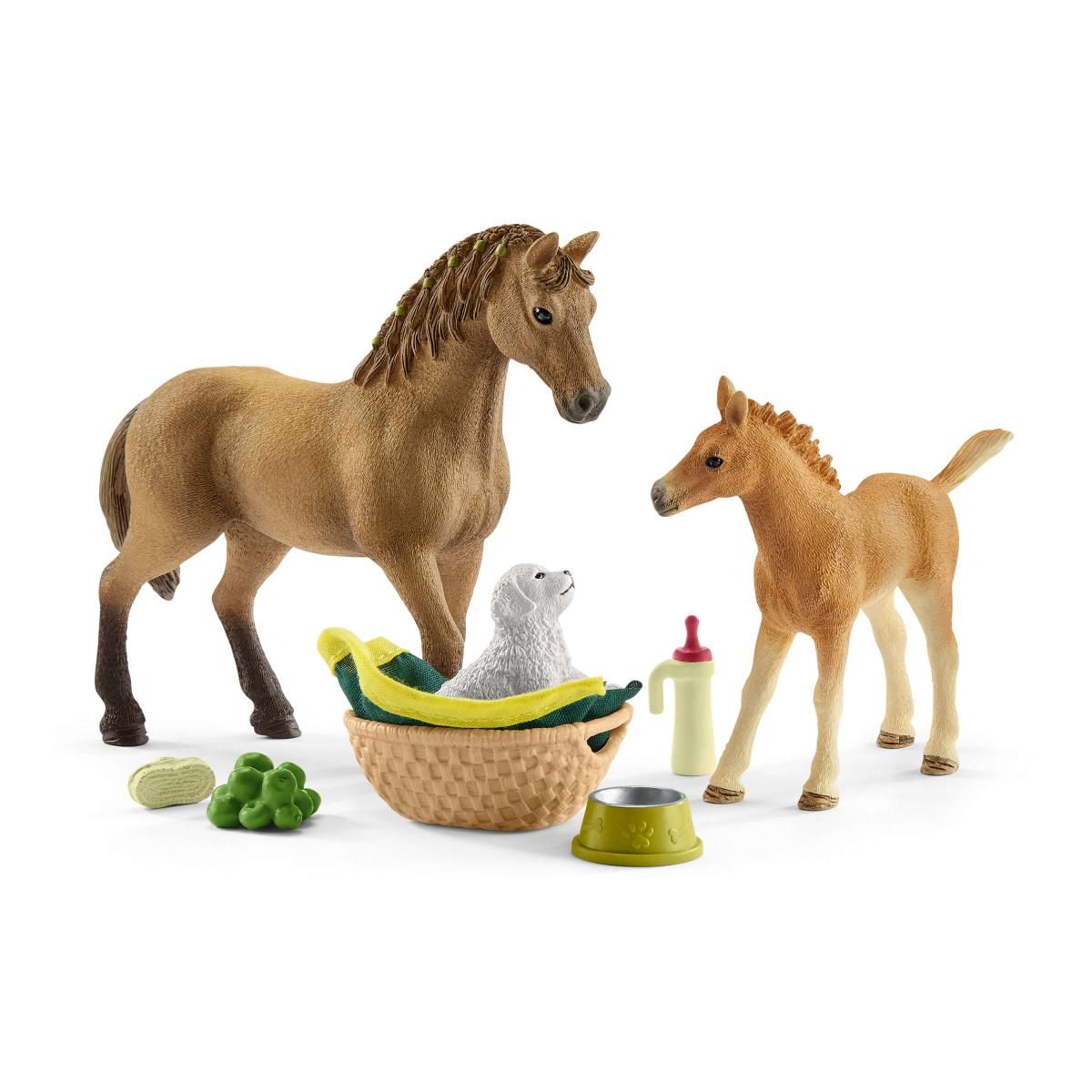 SCHLEICH KIT DI CURA PER PULEDRI E CAVALLI QUARTER HORSE CON CUCCIOLO 42432