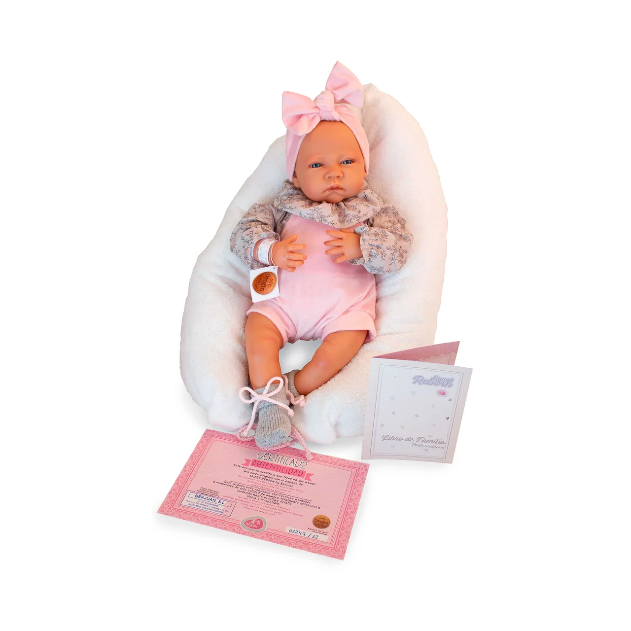 BERUJAN BAMBOLA REBORN IN COMPLETO FIOCCO ROSA E CUSCINO CM 50 0061