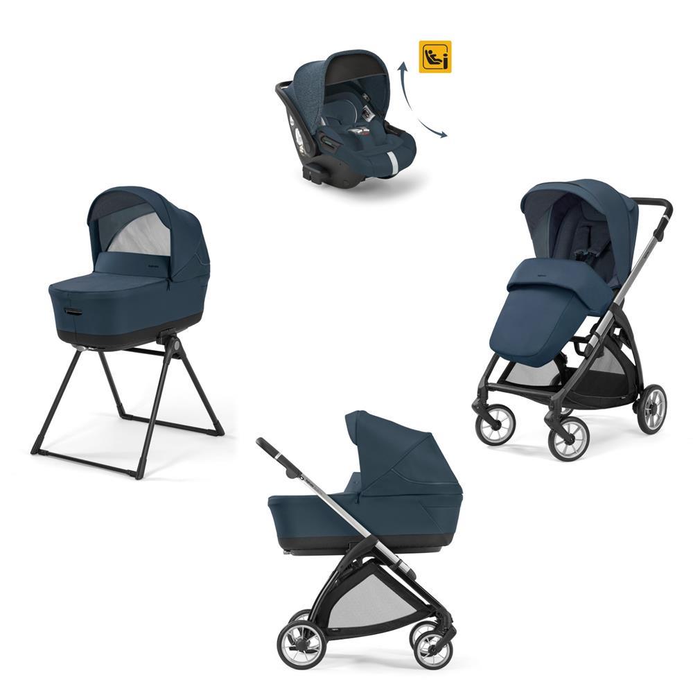 INGLESINA TRIO SYSTEM QUATTRO ELECTA HUDSON BLUE CON TELAIO SILVER BACK E SEGG. DARWIN INFANT RECLINE KA52R0HDB