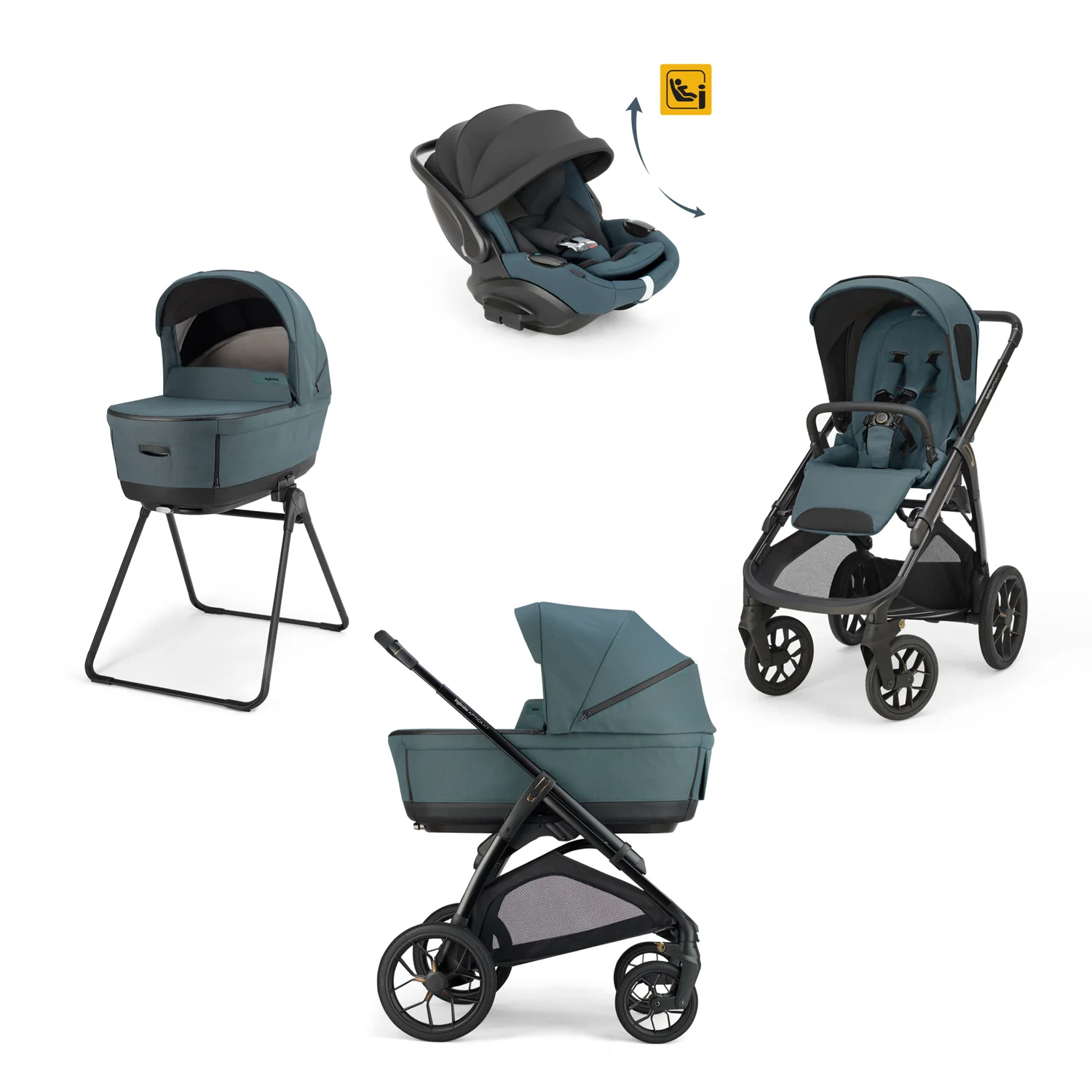 INGLESINA TRIO SYSTEM QUATTRO APTICA XT HIMALAY BLUE CON TELAIO NERO E SEGG. DARWIN INFANT RECLINE KA72T0HMB