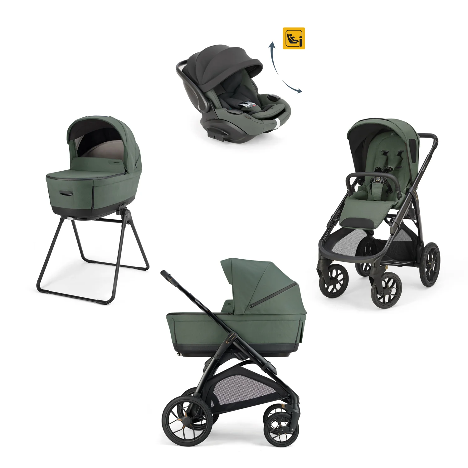 INGLESINA TRIO SYSTEM QUATTRO APTICA XT TAIGA GREEN CON TELAIO NERO E SEGG. DARWIN INFANT RECLINE KA72T0TGG