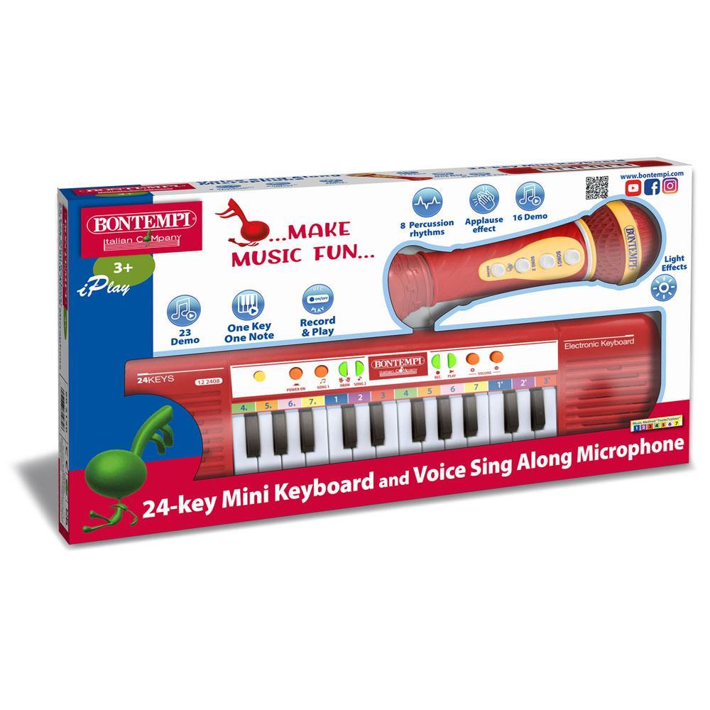 BONTEMPI MINI TASTIERA ELETTRONICA A 24 TASTI KARAOKE CON MICROFONO SET I-PLAY ROSSA 60 2120