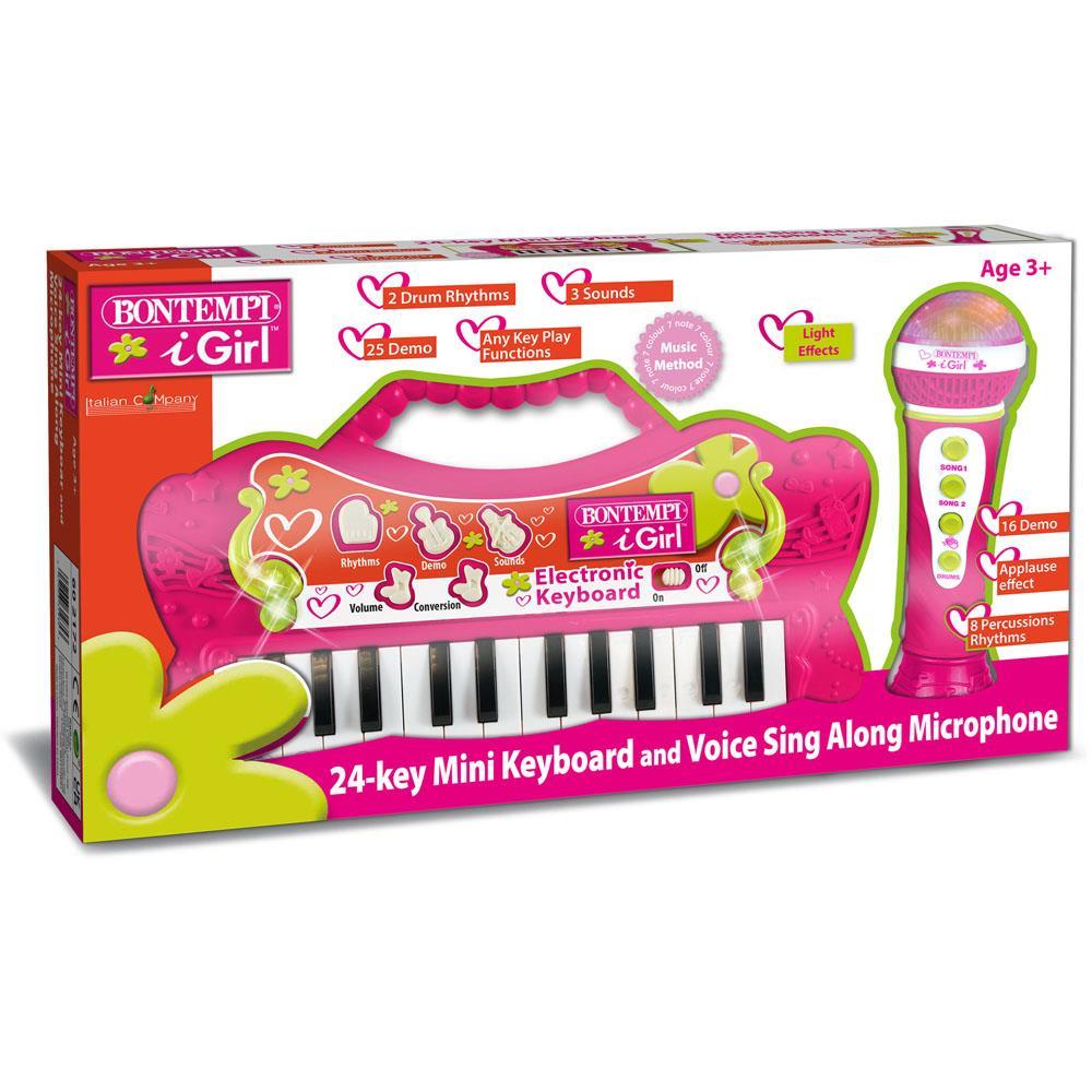 BONTEMPI MINI TASTIERA ELETTRONICA A 24 TASTI KARAOKE CON MICROFONO SET I-GIRL FUXIA 60 2172