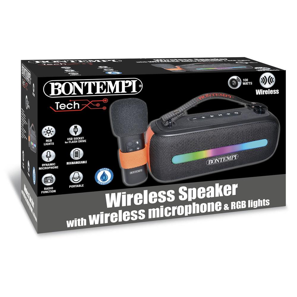 BONTEMPI CASSA ACUSTICA WIRELESS CON MICROFONO SENZA FILO E LUCI RGB 49 1050