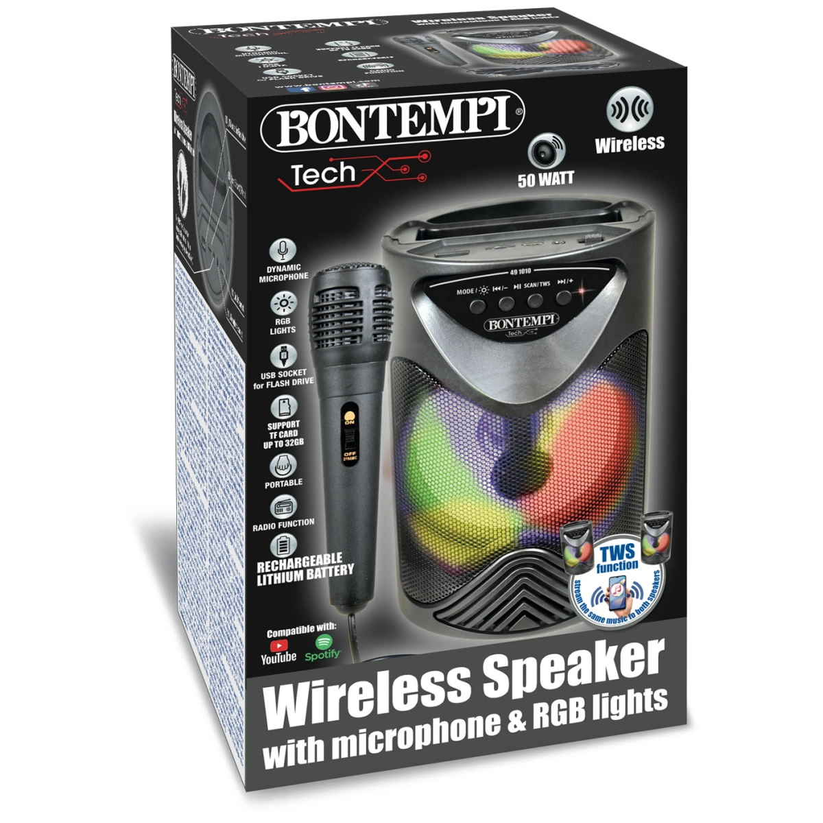 BONTEMPI CASSA ACUSTICA WIRELESS CON MICROFONO RGB 49 1010