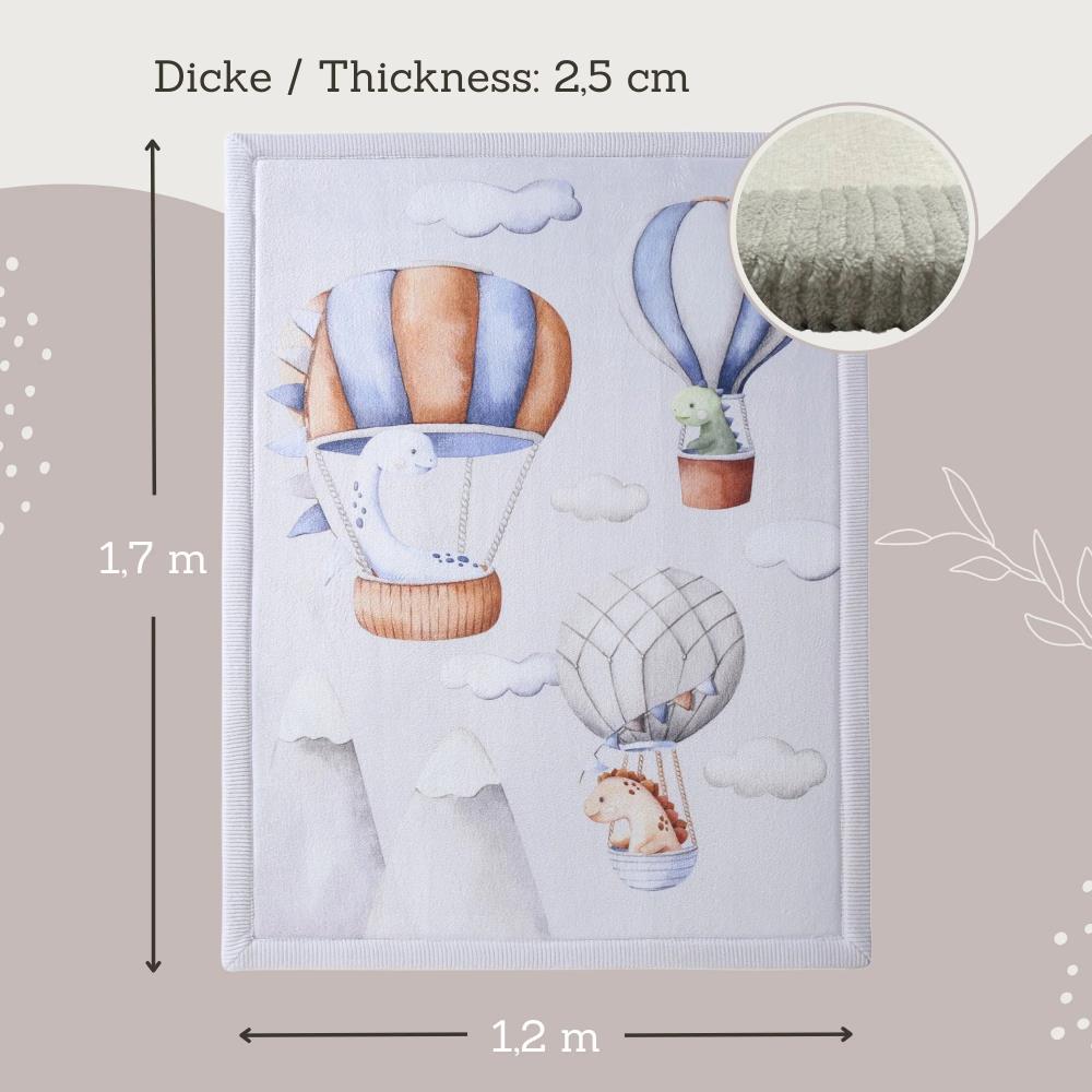 TAPPETINO ''NUVOLA'' IN VELLUTO 170X120 CM - MONGOLFIERE DINOSAURI