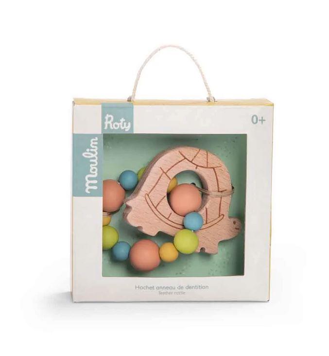 MOULIN ROTY ANELLO DI DENTIZIONE IN LEGNO E SILICONE TARTARUGA 678374