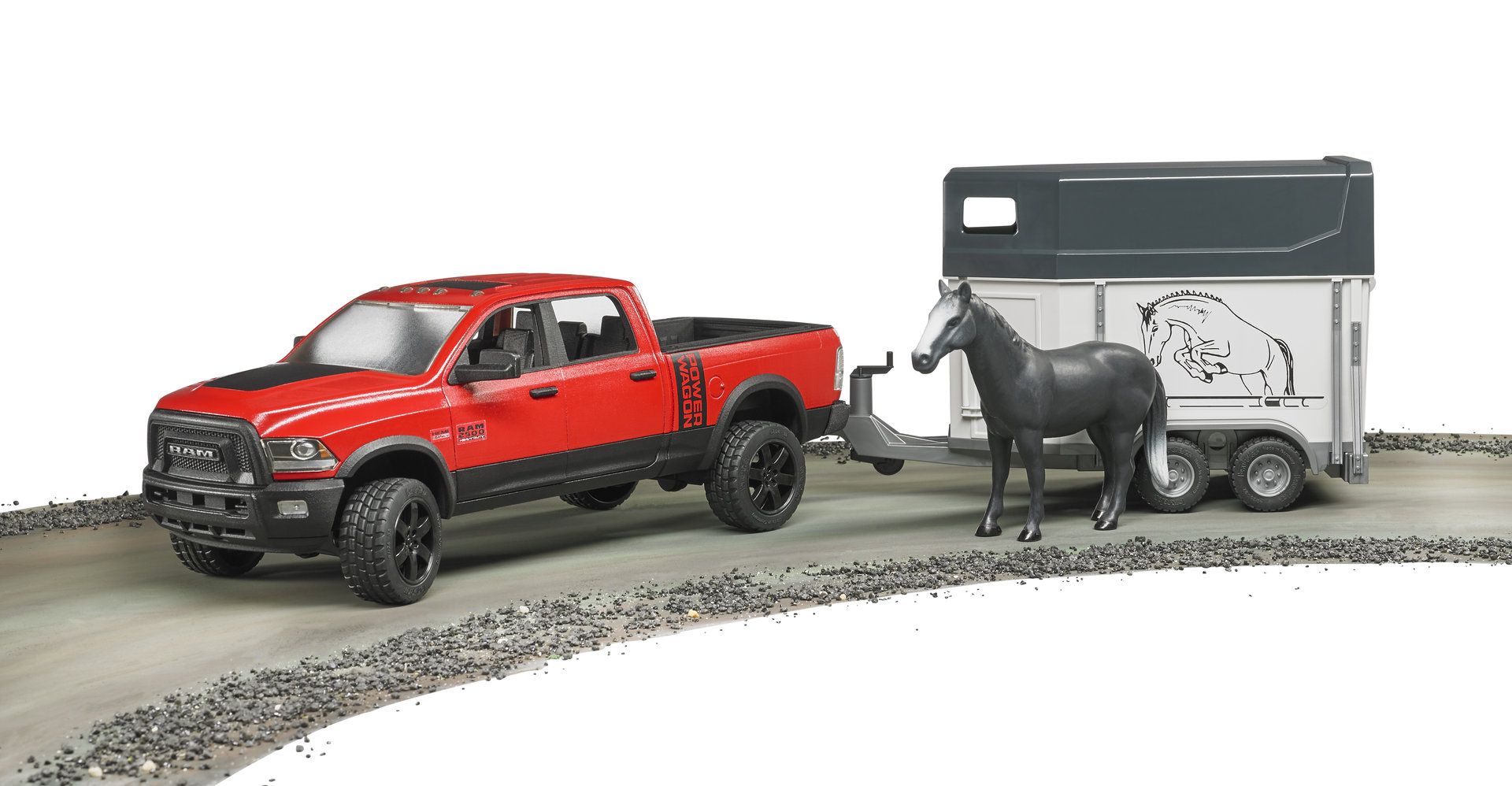 BRUDER RAM 2500 POWER WAGON CON RIMORCHIO E UN CAVALLO 2501