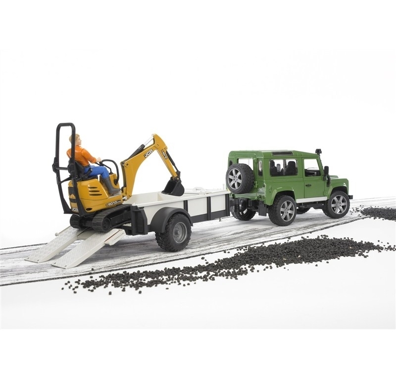 BRUDER LAND ROVER CON RIMORCHIO E JCB MICRO ESCAVATORE  2593