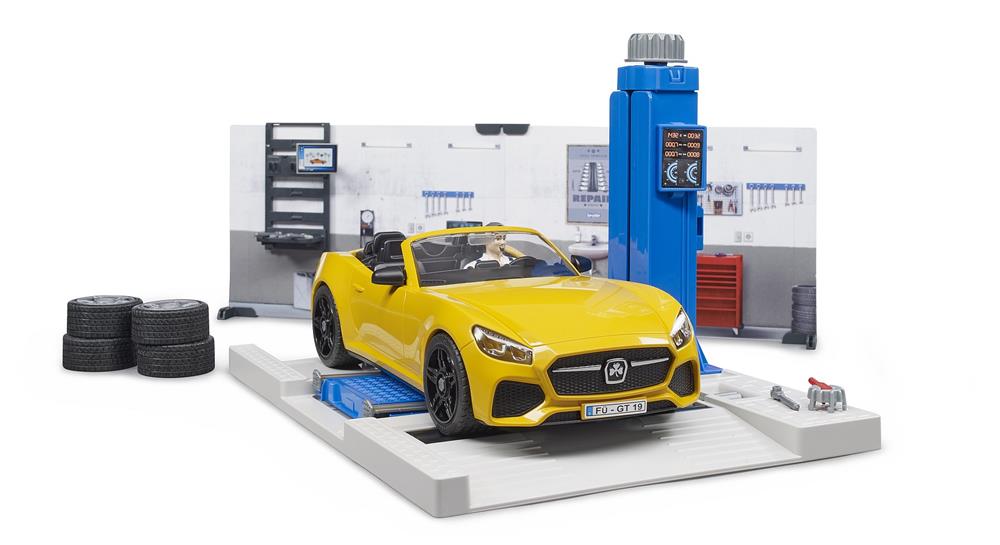 BRUDER OFFICINA AUTOMOBILI CON BRUDER ROADSTER E ACCESSORI 62110