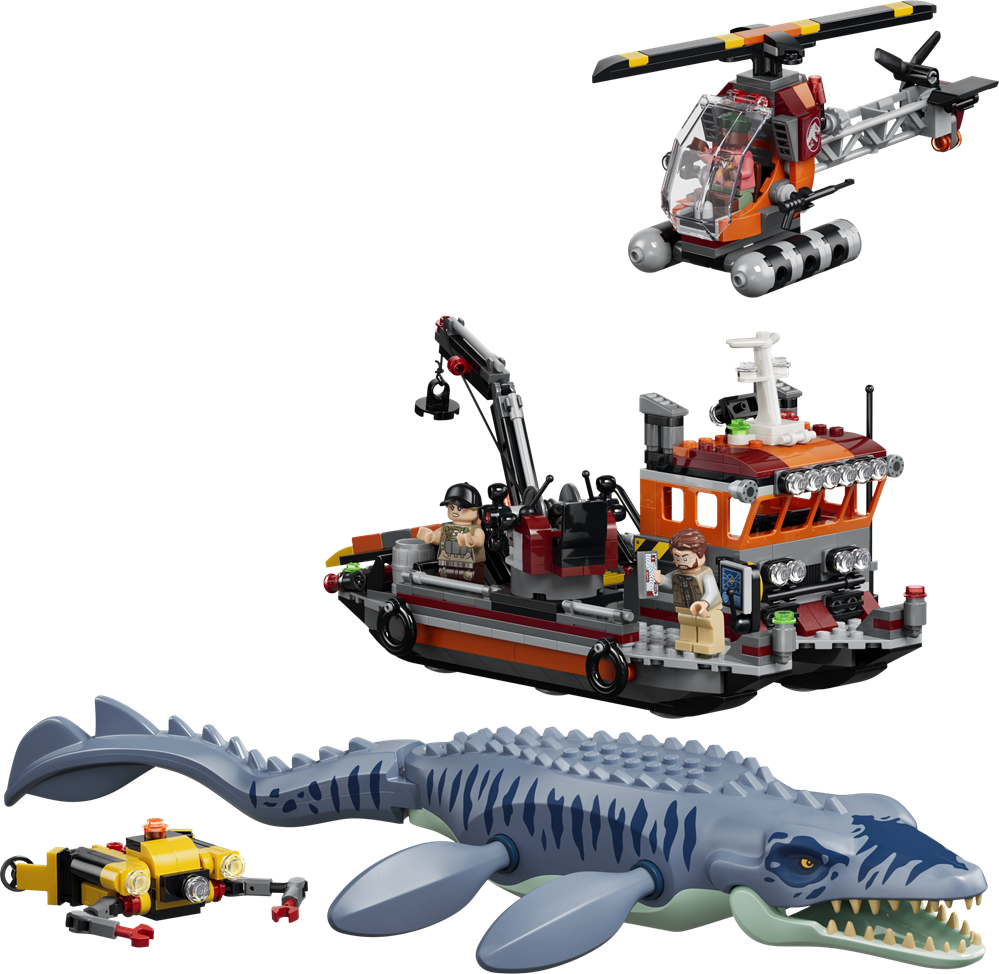 LEGO JURASSIC WORLD ATTACCO ALLA BARCA DEL DINOSAURO MOSASAURUS 77983