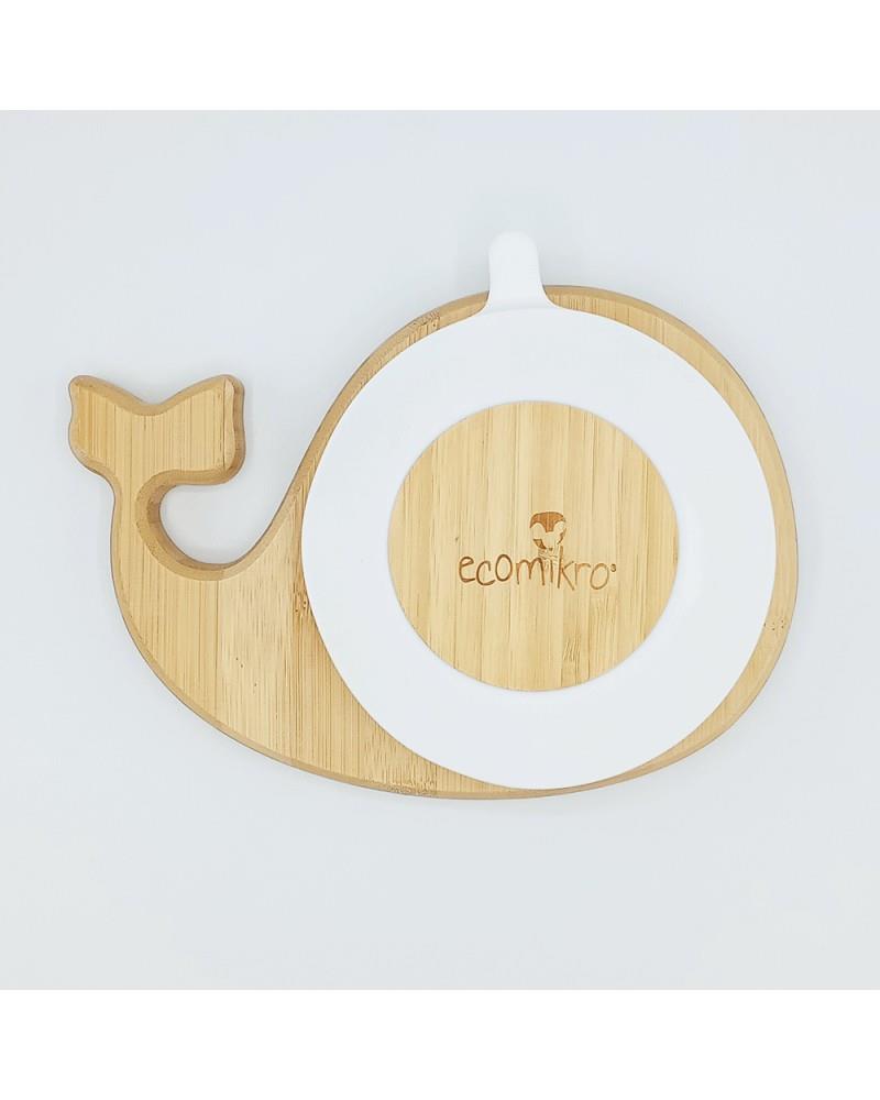 ECOMIKRO PIATTO BALENA IN BAMBÙ CON CUCCHIAO BIANCO