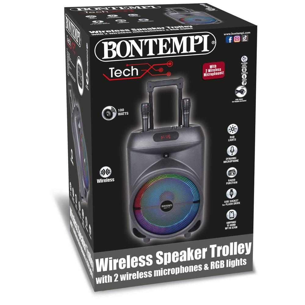 BONTEMPI CASSA ACUSTICA WIRELESS TROLLEY CON 2 MICROFONI SENZA FILO E LUCI RGB 49 1080