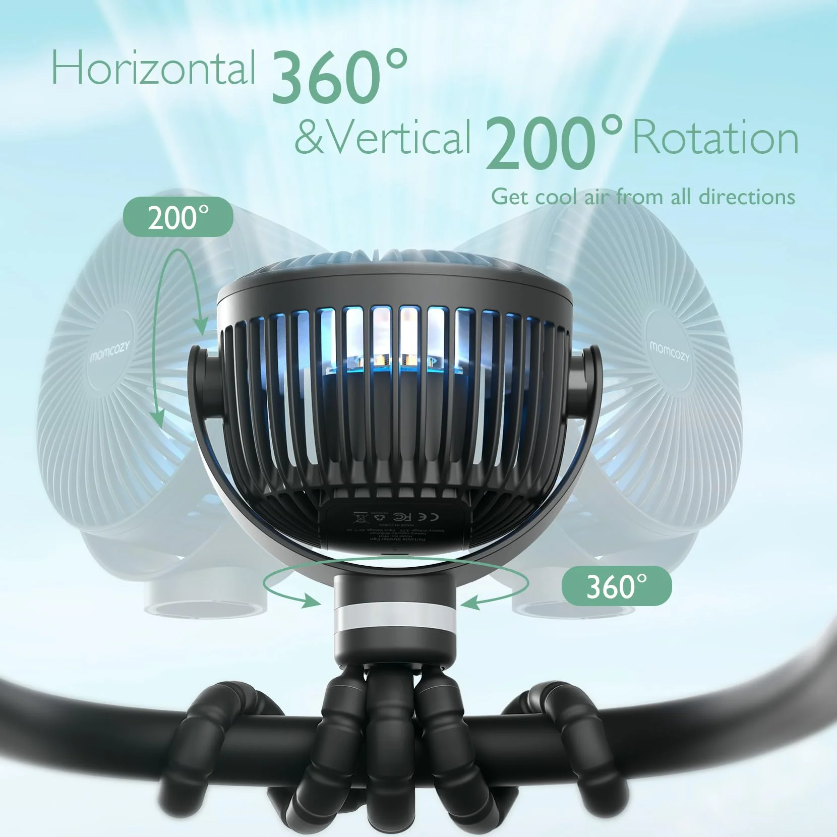 MOMCOZY VENTILATORE PORTATILE PER PASSEGGINO NERO 255280