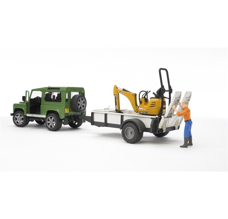 BRUDER LAND ROVER CON RIMORCHIO E JCB MICRO ESCAVATORE  2593