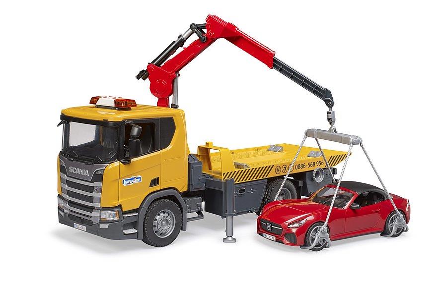 BRUDER SCANIA SUPER 560R CARRO ATTREZZI CON MODULO LUCI SUONI E BRUDER ROADSTER 03552