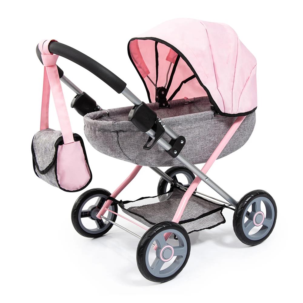 BAYER DESIGN PASSEGGINO PER BAMBOLE CON BORSA, CUSCINO E COPERTA, ROSA, GRIGIO 12733AA