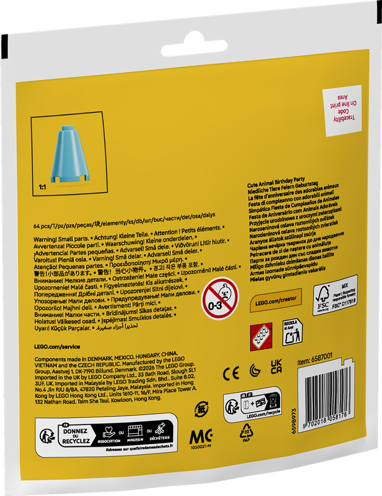 LEGO LEGO CREATOR FESTA DI COMPLEANNO CON ADORABILI ANIMALI 30715