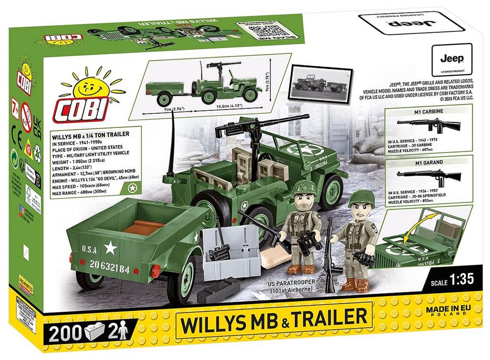 COBI HISTORICAL COLLECTION WWII WILLYS MB CON TRAILER 2297