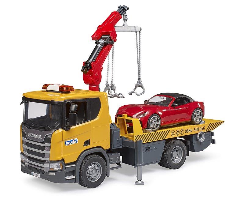 BRUDER SCANIA SUPER 560R CARRO ATTREZZI CON MODULO LUCI SUONI E BRUDER ROADSTER 03552