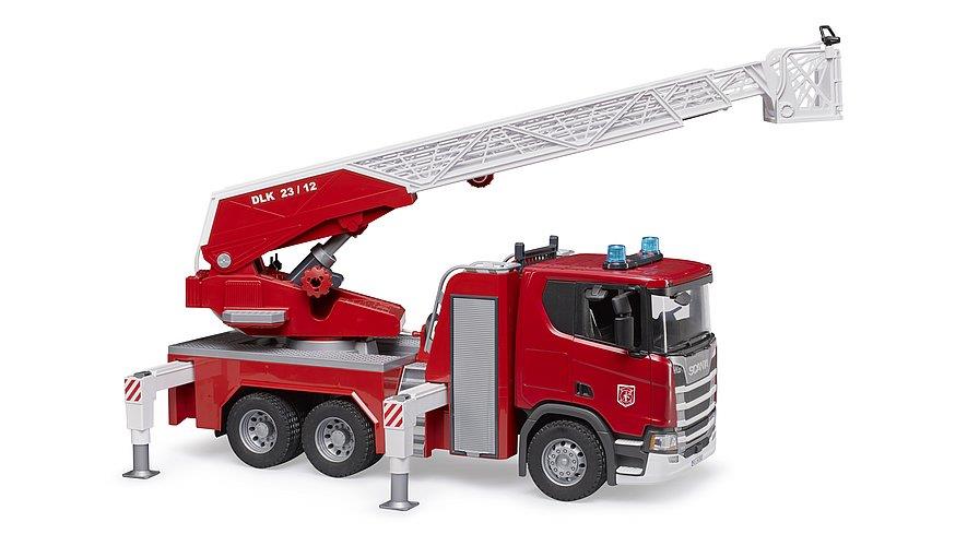 BRUDER SCANIA SUPER 560R VIGILI DEL FUOCO CON SCALA GIREVOLE POMPA DELL'ACQUA E MODULO LUCI E SUONI 03591