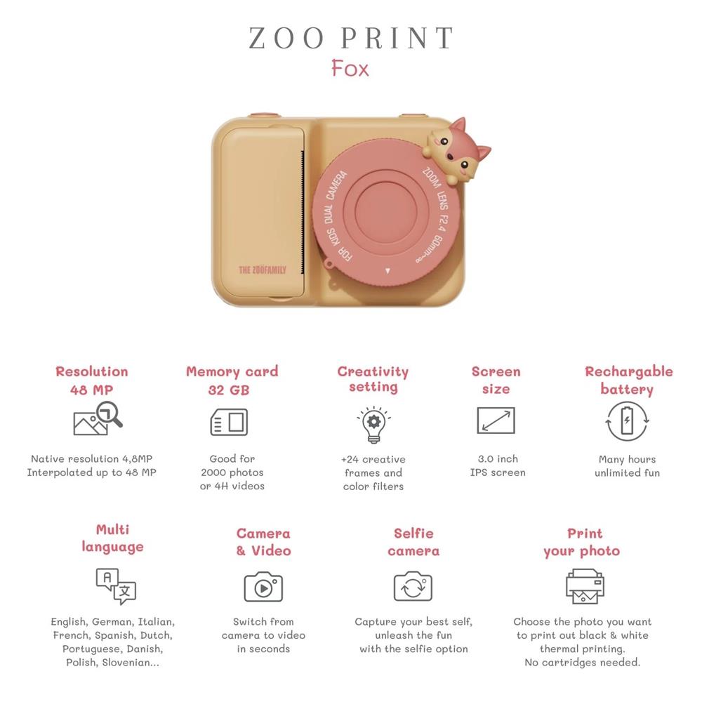 THE ZOOFAMILY ZOO PRINT FOX - FOTOCAMERA PER BAMBINI THE ZOOFAMILY ZOO PRINT FOX - FOTOCAMERA PER BAMBINI