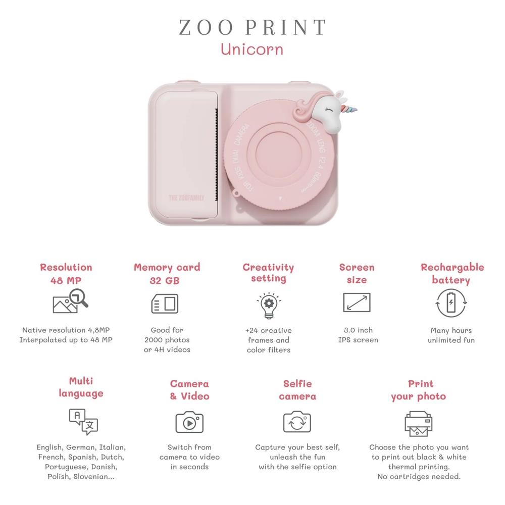 THE ZOOFAMILY ZOO PRINT UNICORN - FOTOCAMERA PER BAMBINI THE ZOOFAMILY ZOO PRINT UNICORN - FOTOCAMERA PER BAMBINI