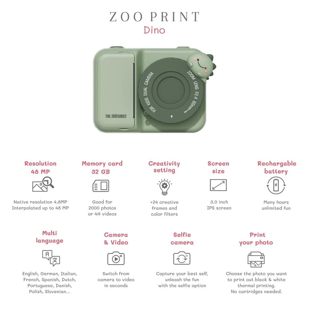 THE ZOOFAMILY ZOO PRINT DINO GREEN - FOTOCAMERA PER BAMBINI THE ZOOFAMILY ZOO PRINT DINO GREEN - FOTOCAMERA PER BAMBINI
