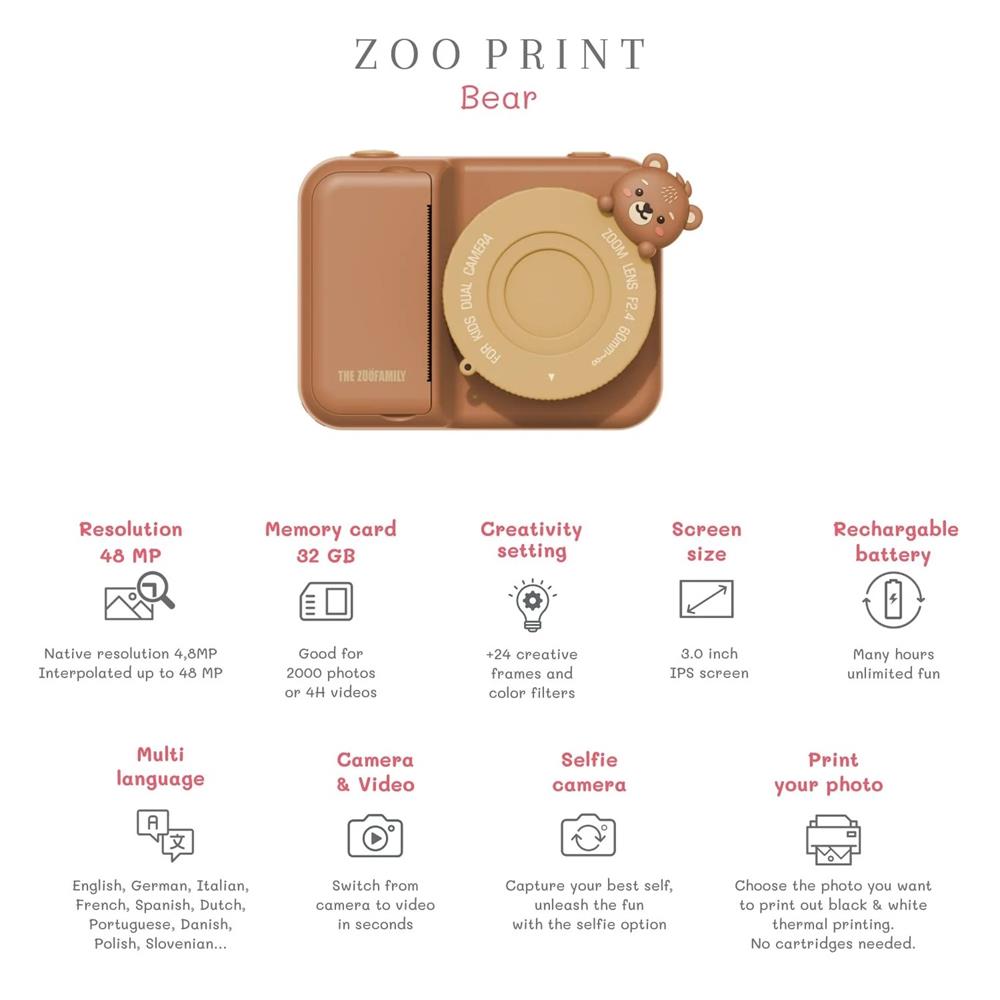 THE ZOOFAMILY ZOO PRINT BEAR - FOTOCAMERA PER BAMBINI THE ZOOFAMILY ZOO PRINT BEAR - FOTOCAMERA PER BAMBINI