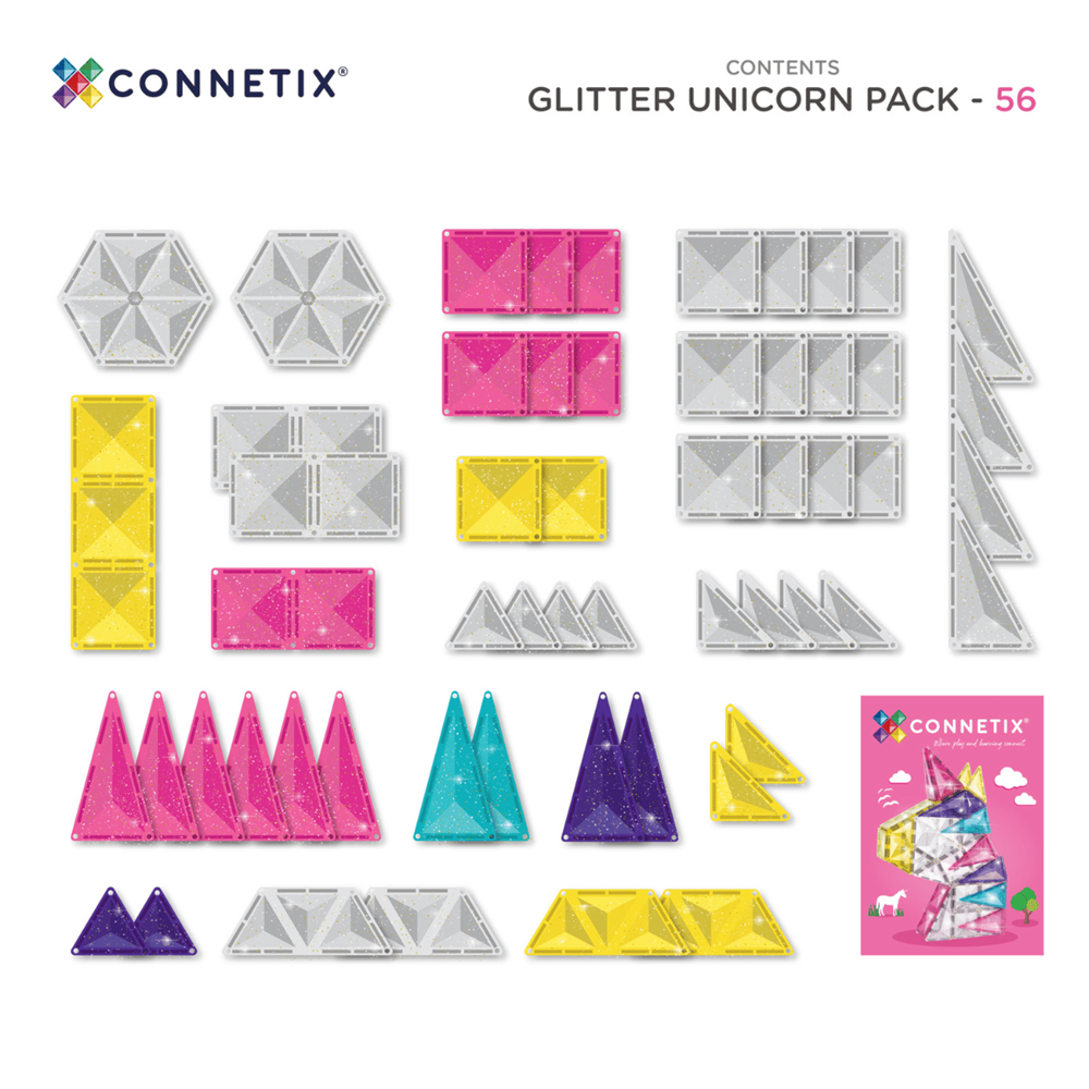 CONNETIX PANNELLI MAGNETICI SET GLITTER UNICORN 56 PZ