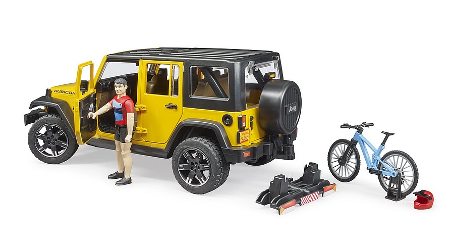 BRUDER JEEP WRANGLER RUBICON CON MOUNTAIBIKE E CICLISTA 2543